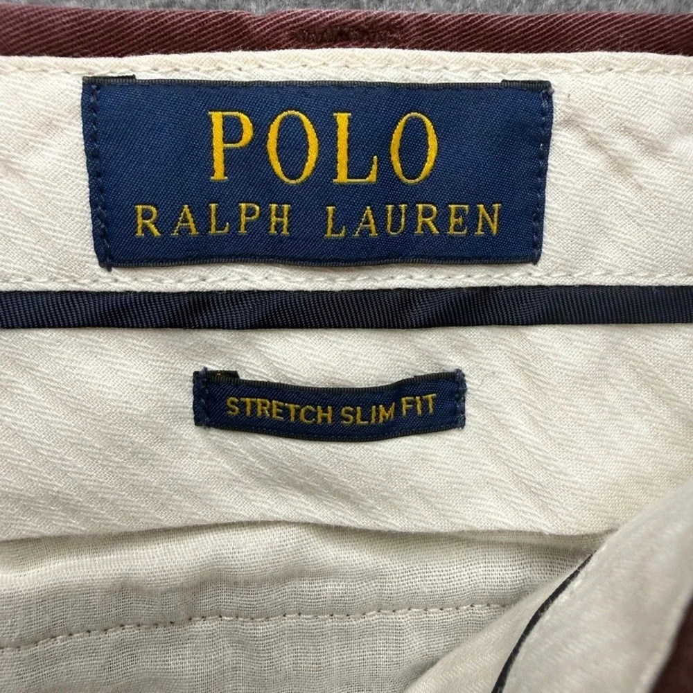 Polo Ralph Lauren Pants Chino Stretch Slim Fit 32 (FIT 32x28) Burgundy Preppy